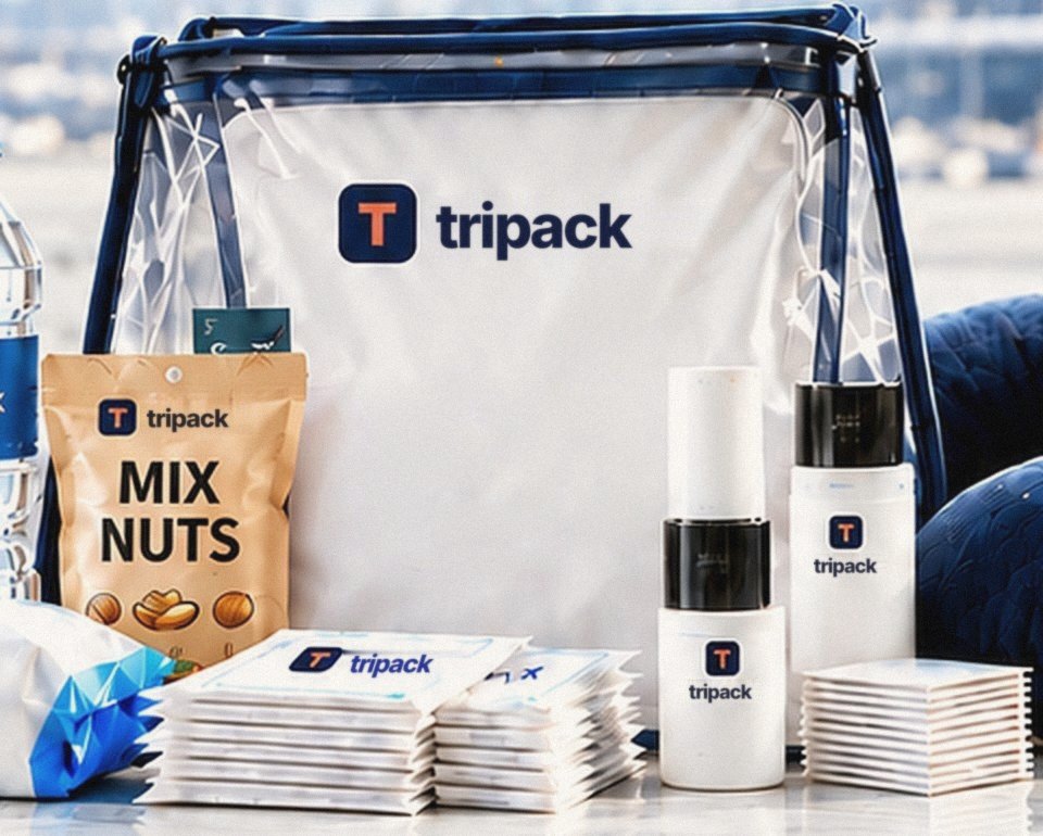 TRIPACK 투명 파우치와 견과류, 물티슈, 세면용품